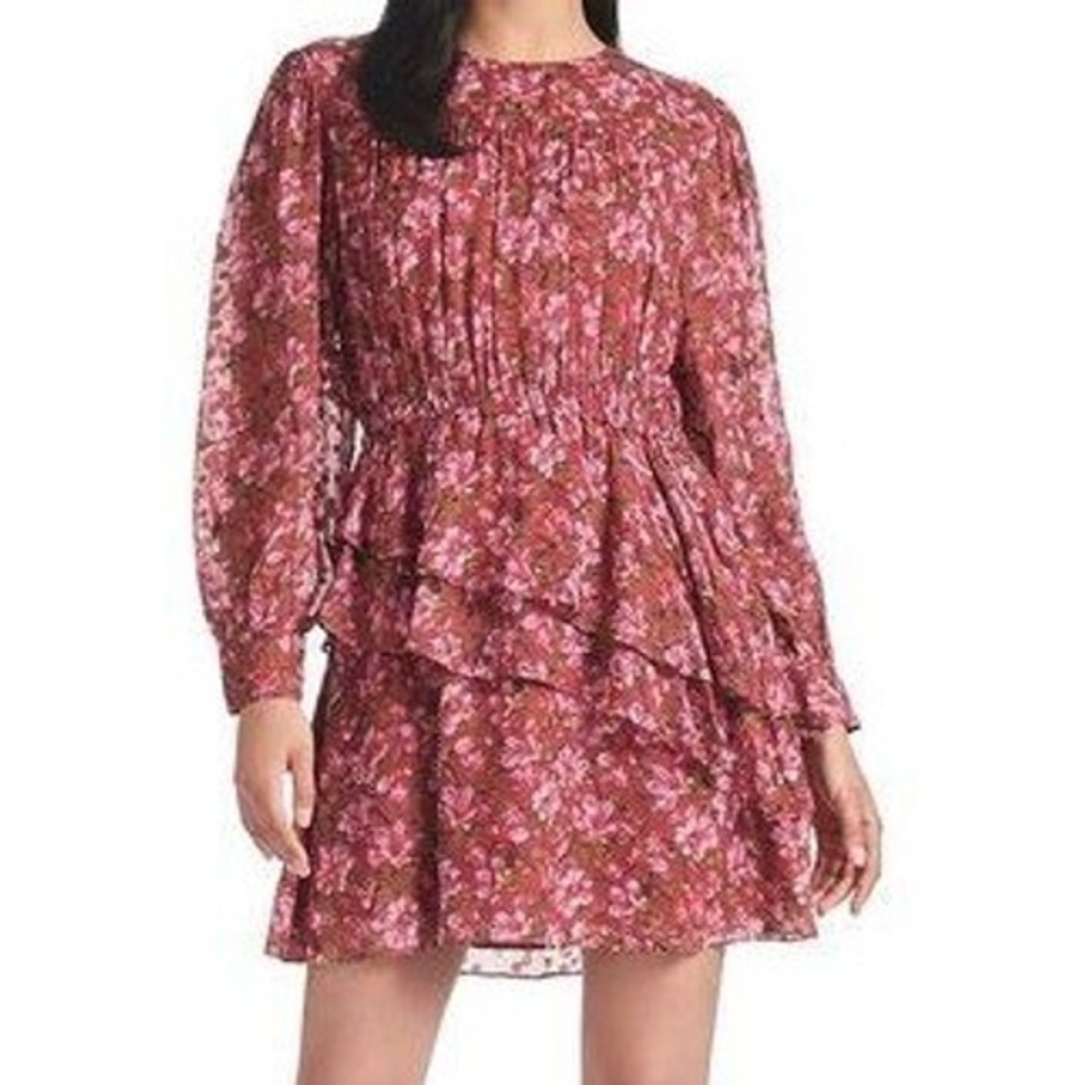 Sachin & Babi Womens L Meg Floral Print Ruffle Chiffon Mini Dress NWT‎